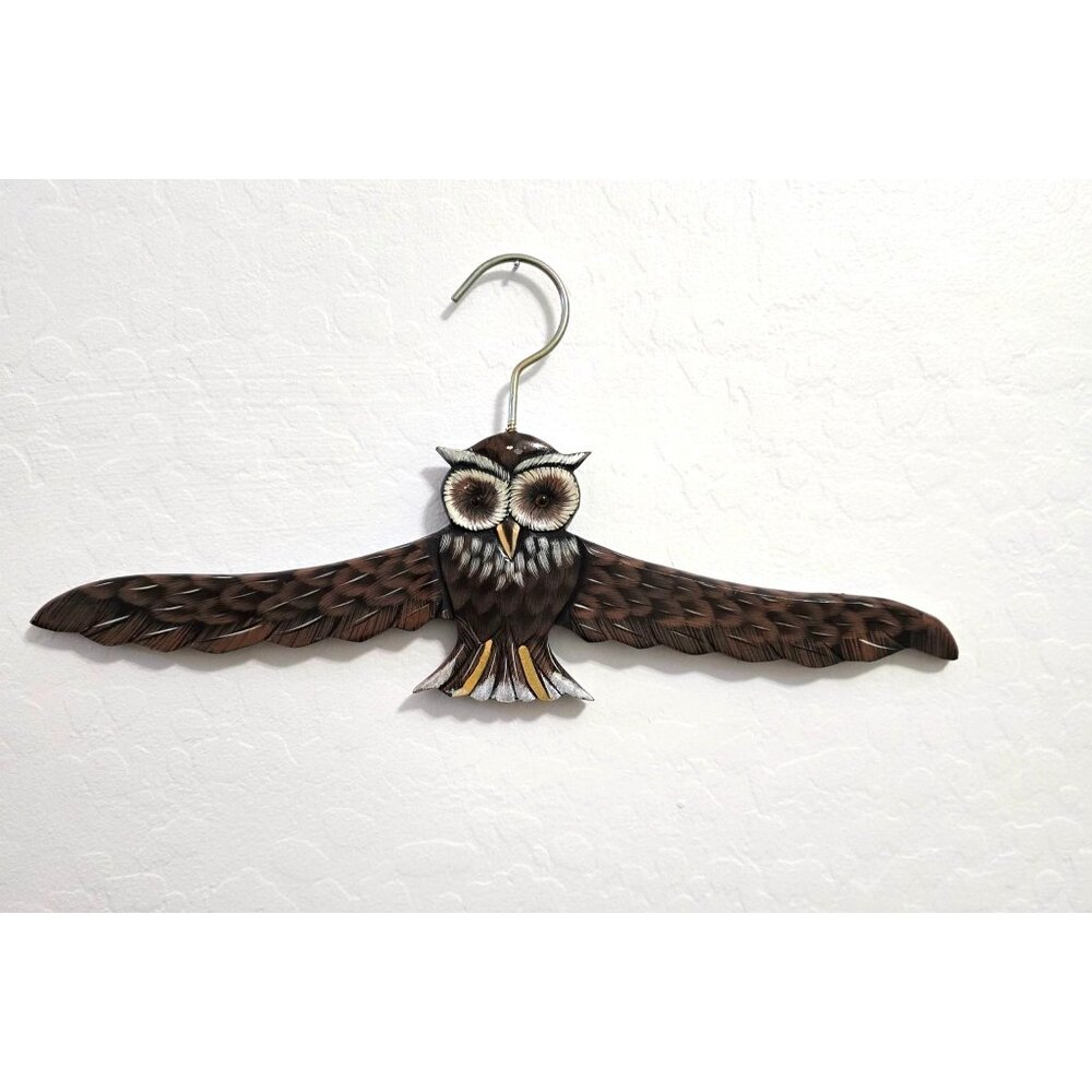 Hand Painted Owl Wooden Decorative Hanger Outstretched Wings Boho